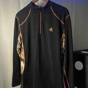 Legendary Whitetails Shirt Mens Size Medium Black Orange Camo 1/4 Zip Pullover